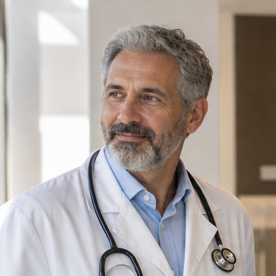 Medico in camice con stetoscopio